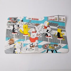 VTG Knobler Cats Diner Placemat Art Retro Anthropomorphic Cat Cafe Kitsch 17" *